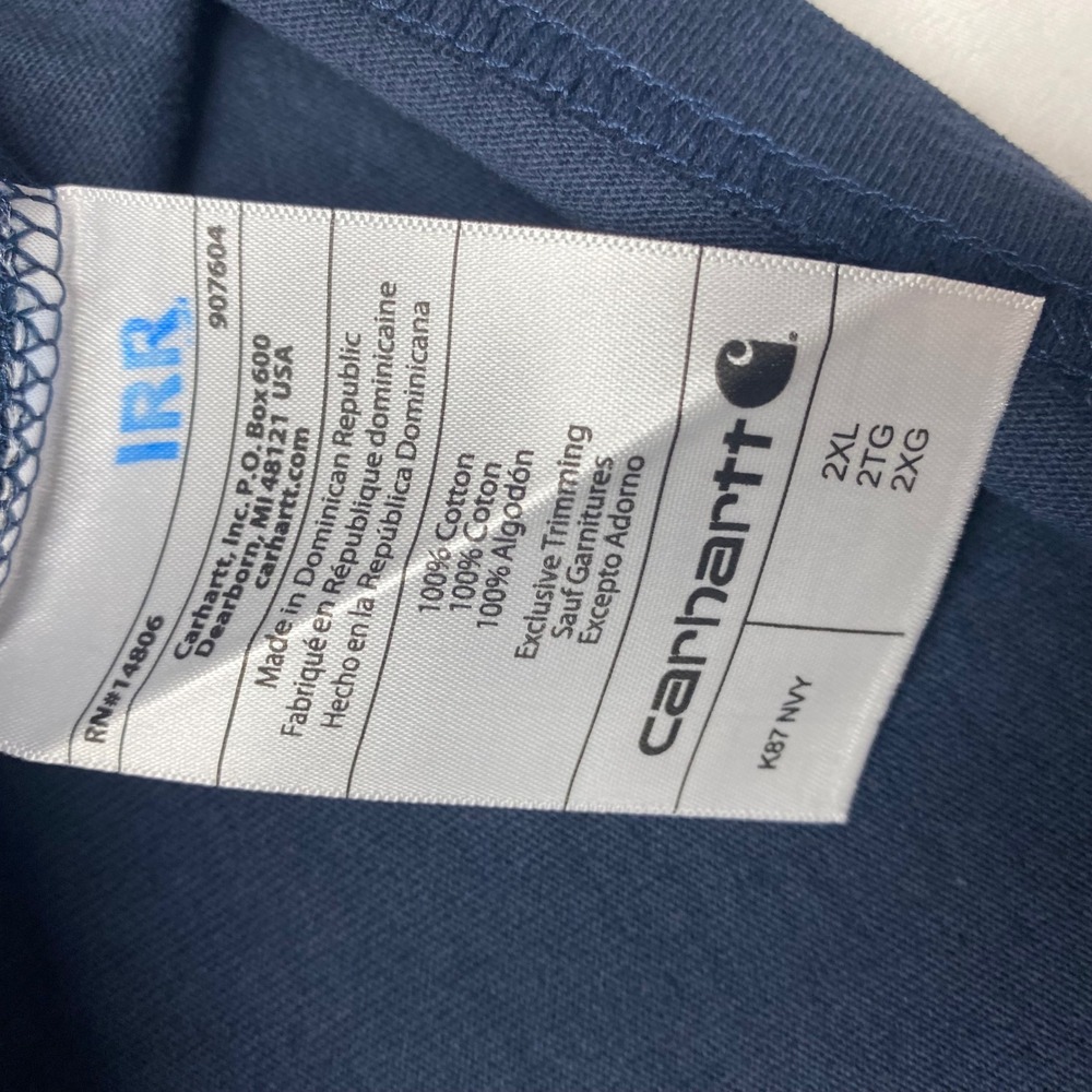 Carhartt Mens K87 Navy Blue Heavyweight Loose Fit Pocket T-Shirt 2XL NWT IRR - Picture 3 of 8